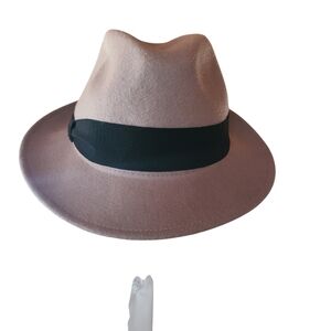 TIRABASSO Blush Pink 100% Wool Fedora with Black Band  Size Small